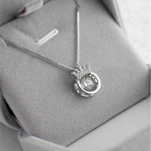 NEW 925 Sterling Silver Diamond Crown Necklace